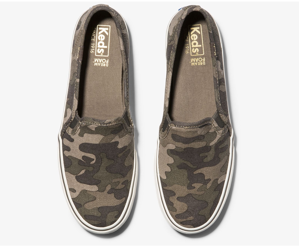 Keds Slip Ons Damen Olivgrün - Washable Double Decker Camo - BIX-418203